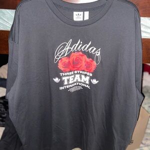 adidas Originals Black Tee with Red Roses